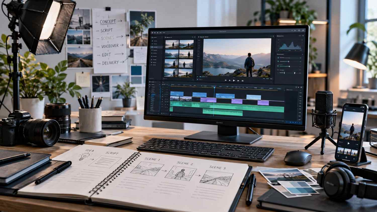 AI video production workflow from script planning to final edit