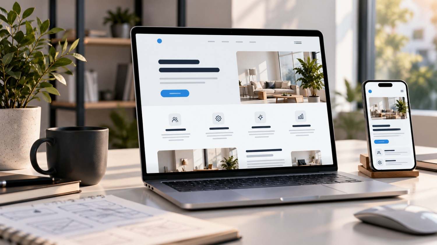 Responsive service website layout planning across desktop and mobile
